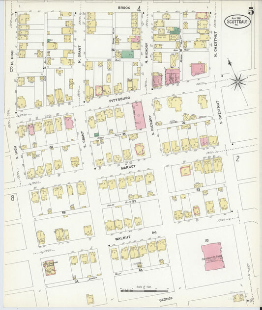 Sanborn Fire Insurance Map from Scottdale, Westmoreland County, Pennsylvania (1908), Sheet #0005 - Historic Sanborn Fire Insurance Map Print, vintage old map wall art, antique decor, genealogy gift, Pennsylvania Pennsylvania map