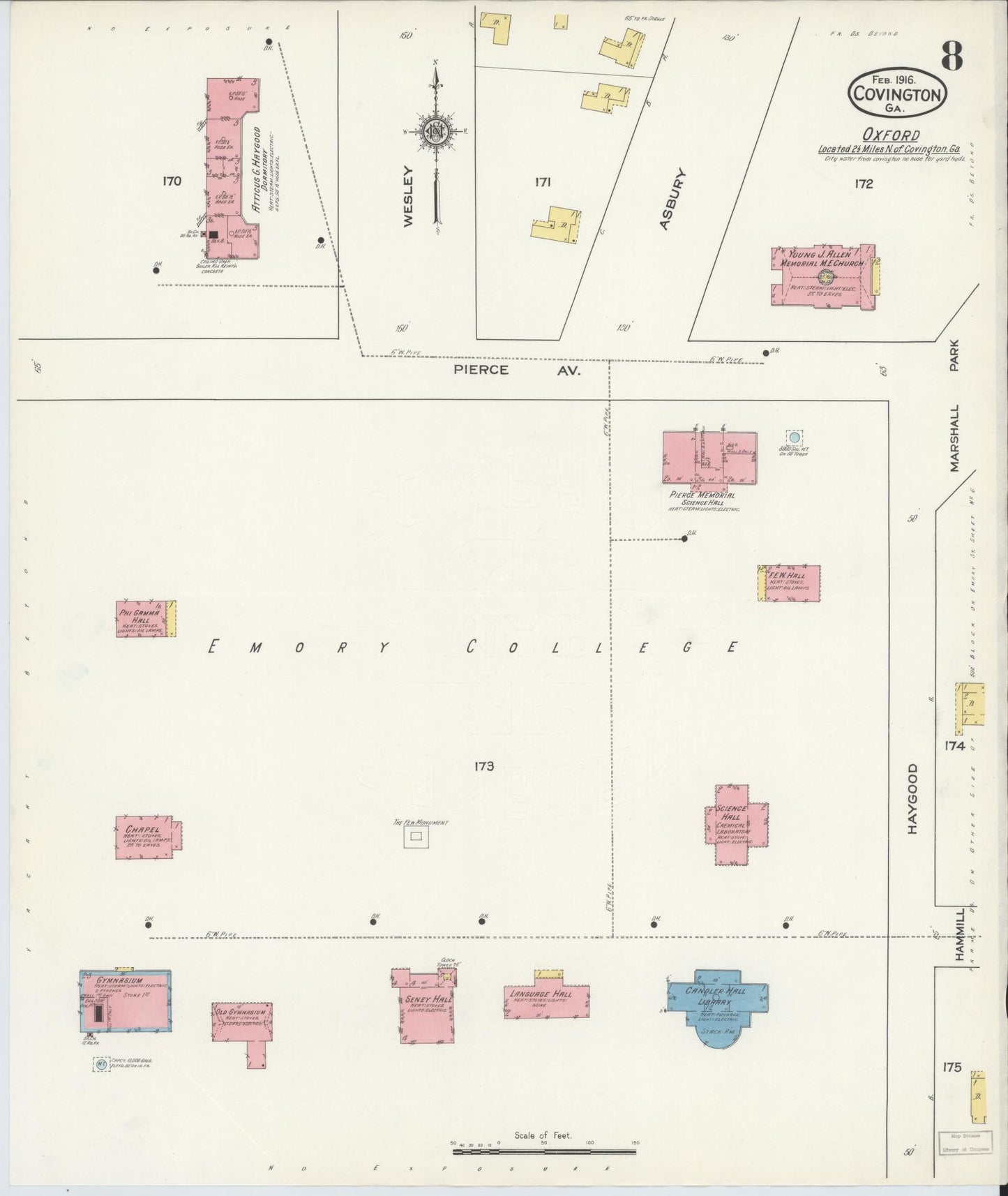 Sanborn Fire Insurance Map from Covington, Newton County, Georgia (1916), Sheet #0008 - Complete Map Set gallery image, historic Sanborn map, vintage wall art, Georgia Georgia