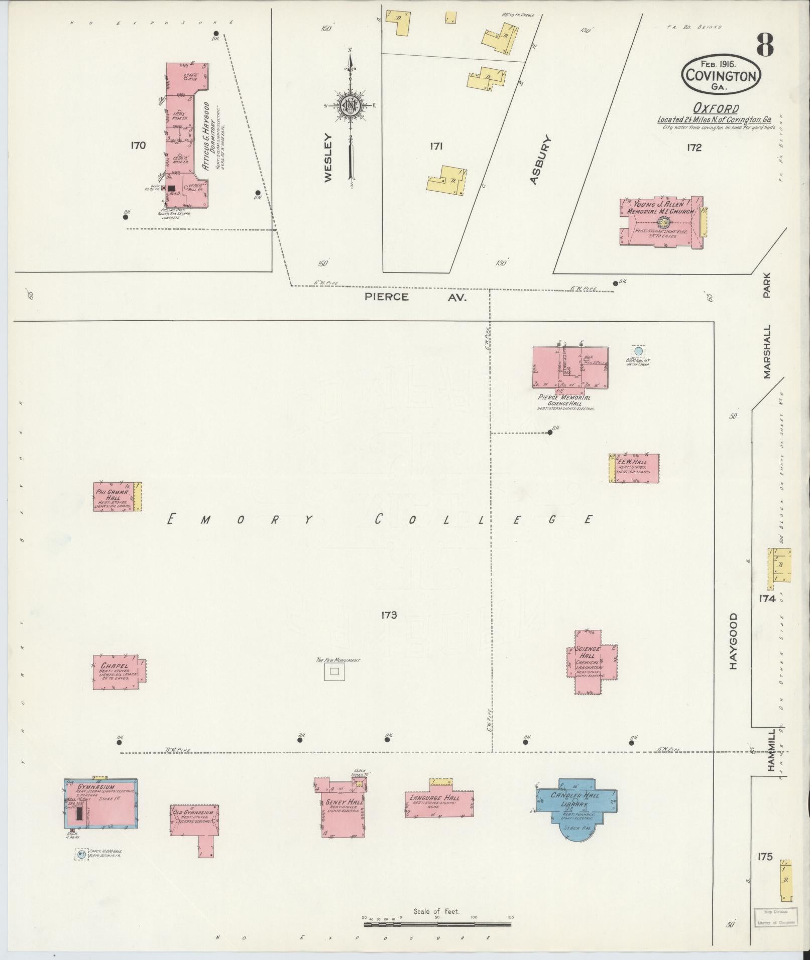 Sanborn Fire Insurance Map from Covington, Newton County, Georgia (1916), Sheet #0008 - Complete Map Set gallery image, historic Sanborn map, vintage wall art, Georgia Georgia