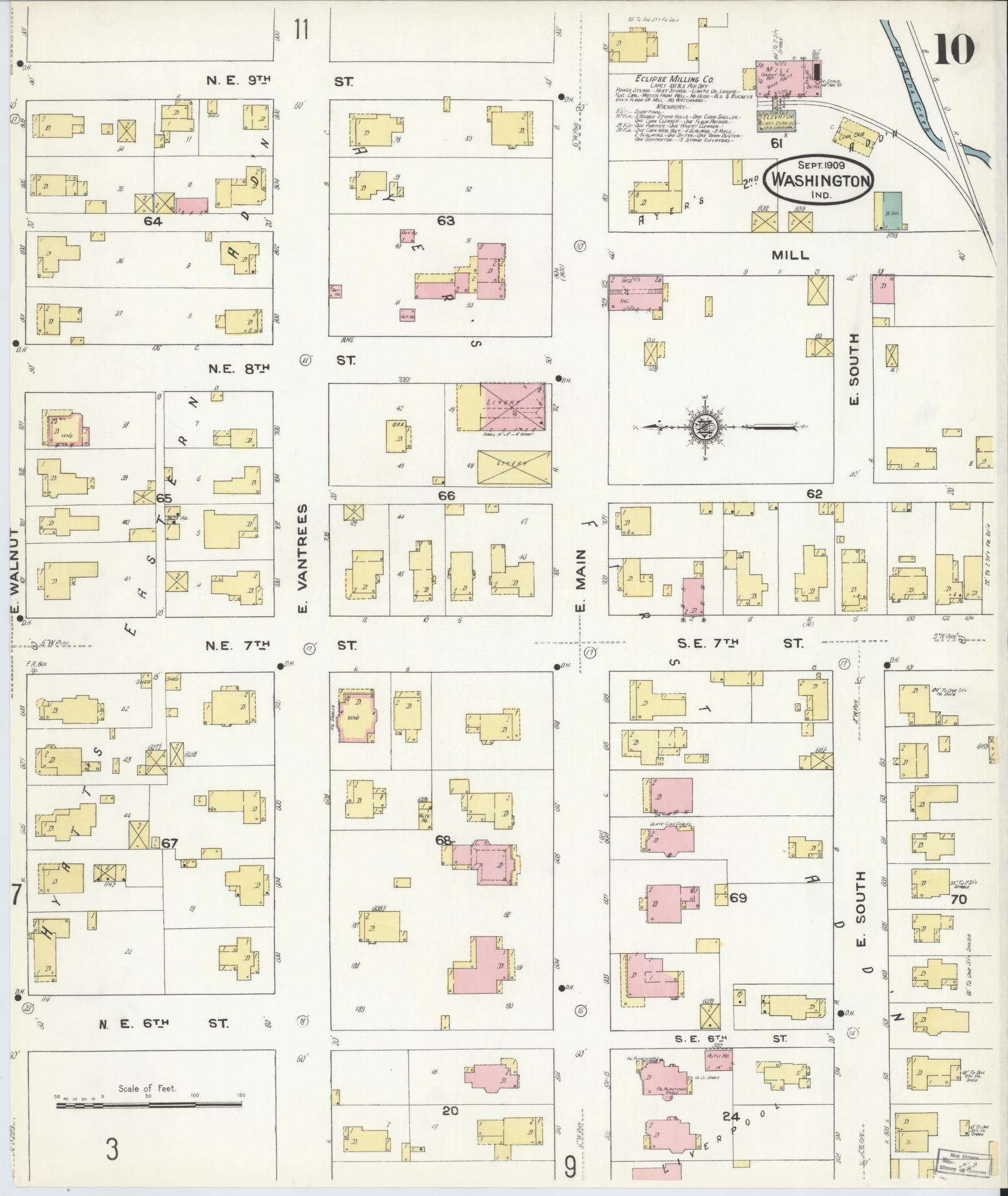Sanborn Fire Insurance Map from Washington, Daviess County, Indiana (1909), Sheet #0010 - Historic Sanborn Fire Insurance Map Print, vintage old map wall art, antique decor, genealogy gift, Washington Washington map