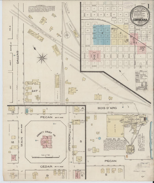 Sanborn Fire Insurance Map from Corsicana, Navarro County, Texas (1885), Sheet #0001 - Historic Sanborn Fire Insurance Map Print, vintage old map wall art, antique decor, genealogy gift, Texas Texas map