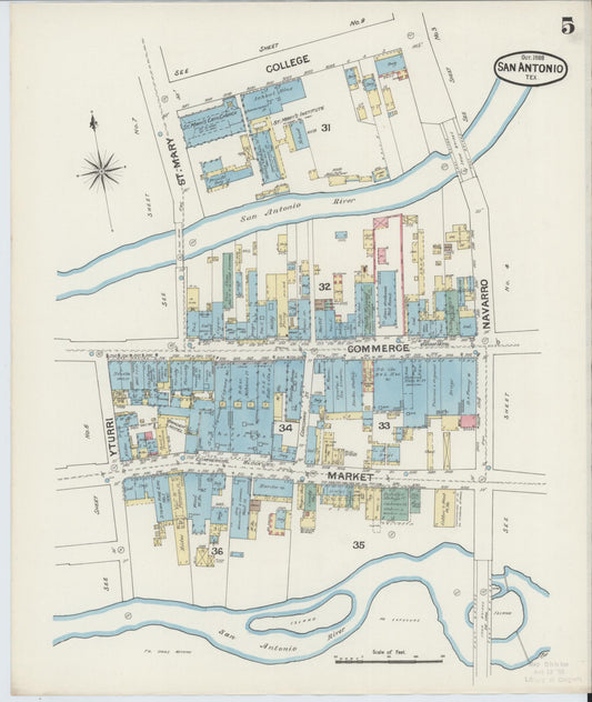Sanborn Fire Insurance Map from San Antonio, Bexar County, Texas (1888), Sheet #0005 - Historic Sanborn Fire Insurance Map Print, vintage old map wall art, antique decor, genealogy gift, Texas Texas map