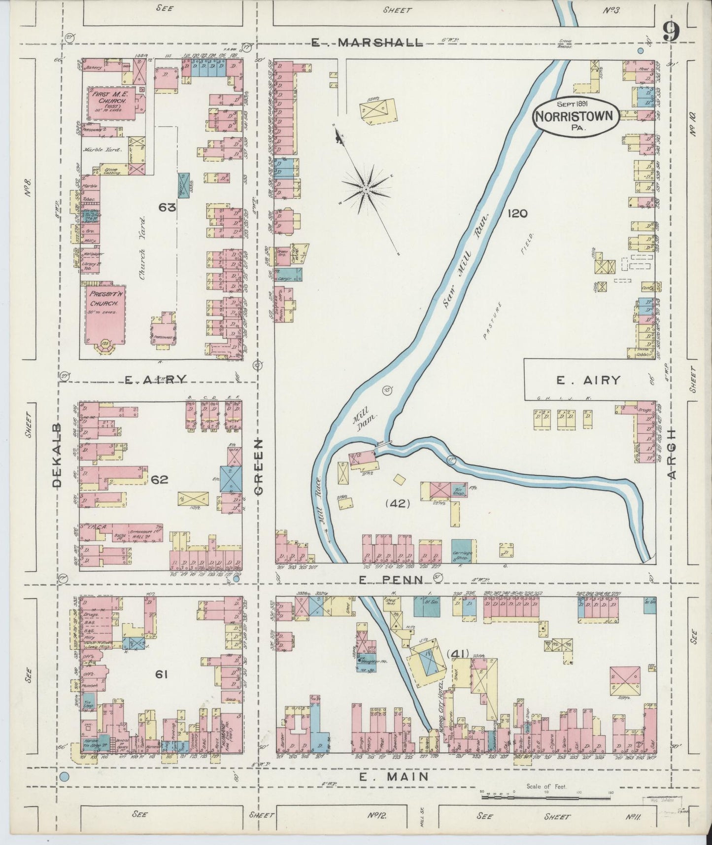 Sanborn Fire Insurance Map from Norristown, Montgomery County, Pennsylvania (1891), Sheet #0009 - Complete Map Set gallery image, historic Sanborn map, vintage wall art, Pennsylvania Pennsylvania