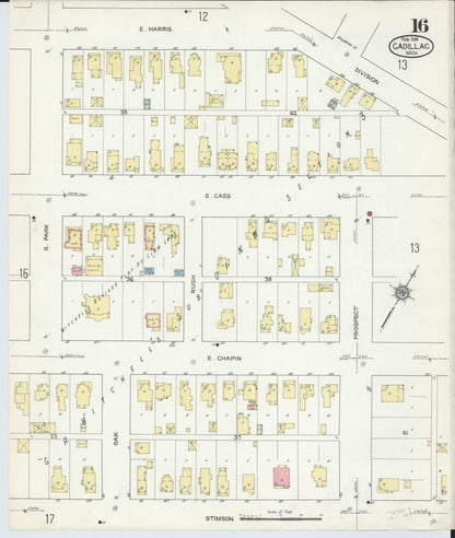 Sanborn Fire Insurance Map from Cadillac, Wexford County, Michigan (1914), Sheet #0016 - Complete Map Set gallery image, historic Sanborn map, vintage wall art, Michigan Michigan