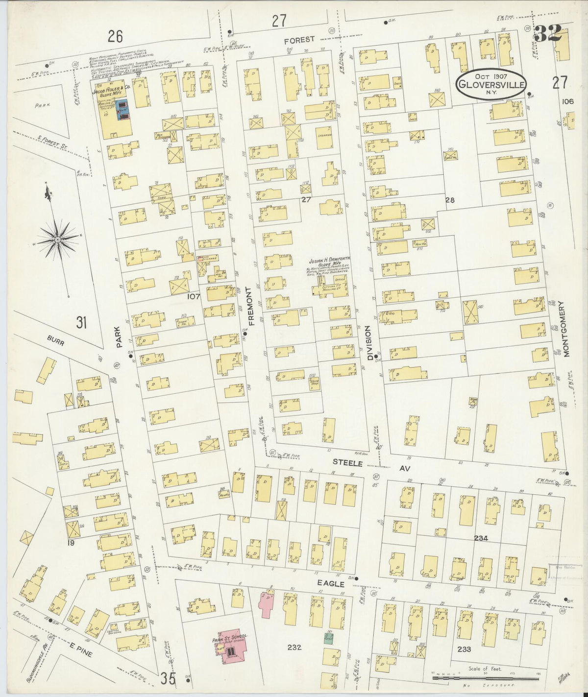 Sanborn Fire Insurance Map from Gloversville, Fulton County, New York (1907), Sheet #0032 - Complete Map Set gallery image, historic Sanborn map, vintage wall art, New York New York