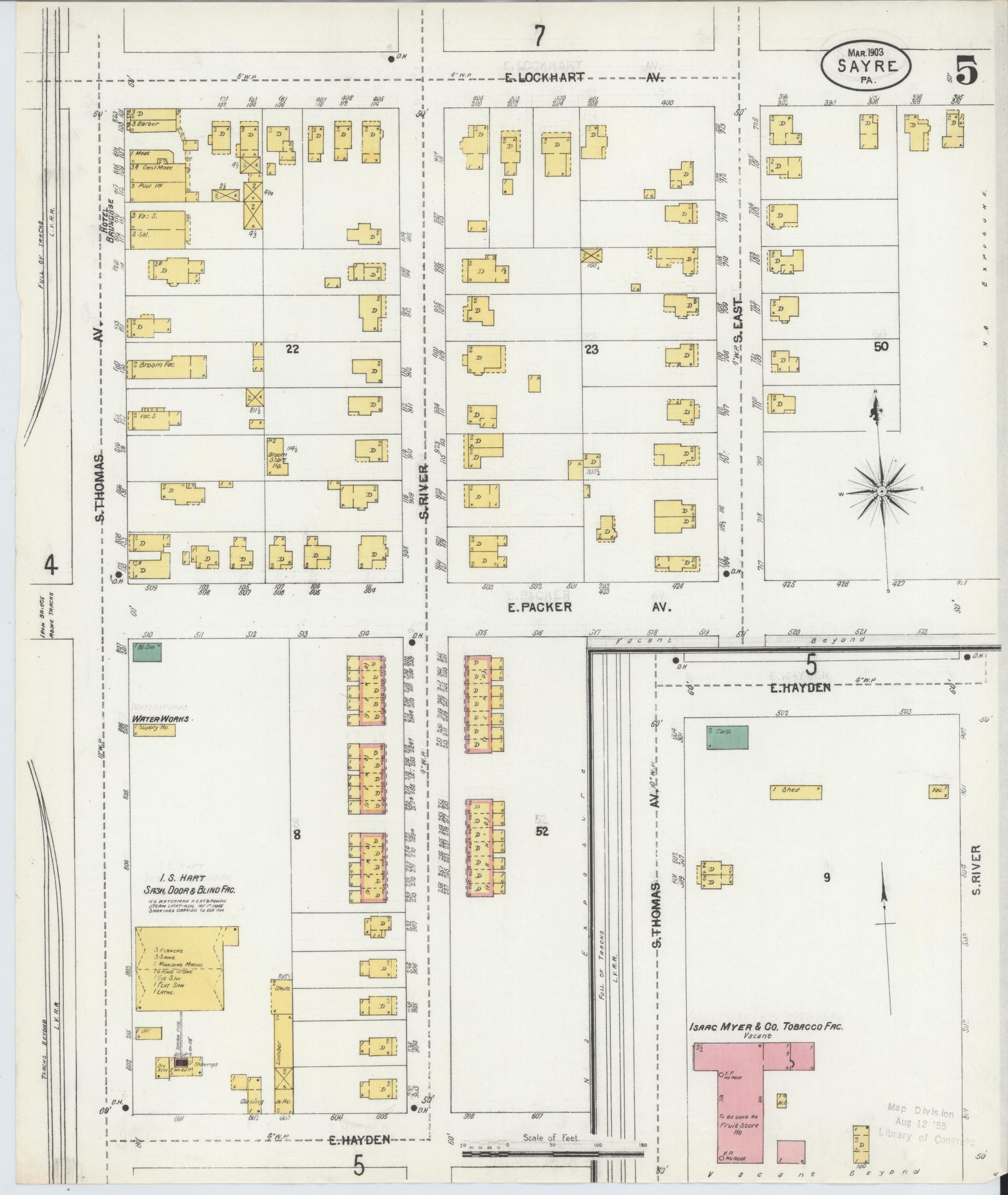 Sanborn Fire Insurance Map from Sayre, Bradford County, Pennsylvania (1903), Sheet #0005 - Complete Map Set gallery image, historic Sanborn map, vintage wall art, Pennsylvania Pennsylvania