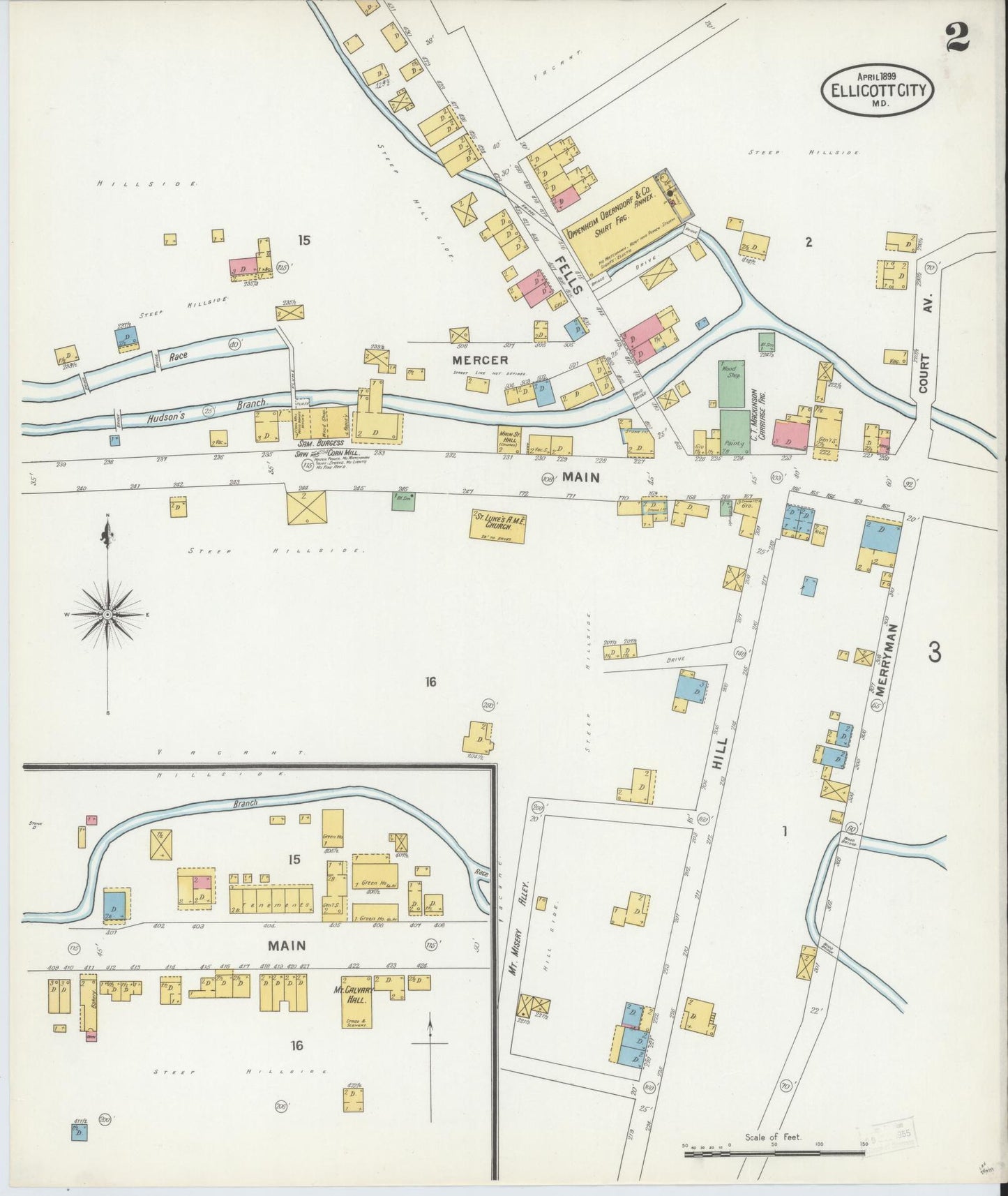 Sanborn Fire Insurance Map from Ellicott City, Howard County, Maryland (1899), Sheet #0002 - Complete Map Set gallery image, historic Sanborn map, vintage wall art, Maryland Maryland