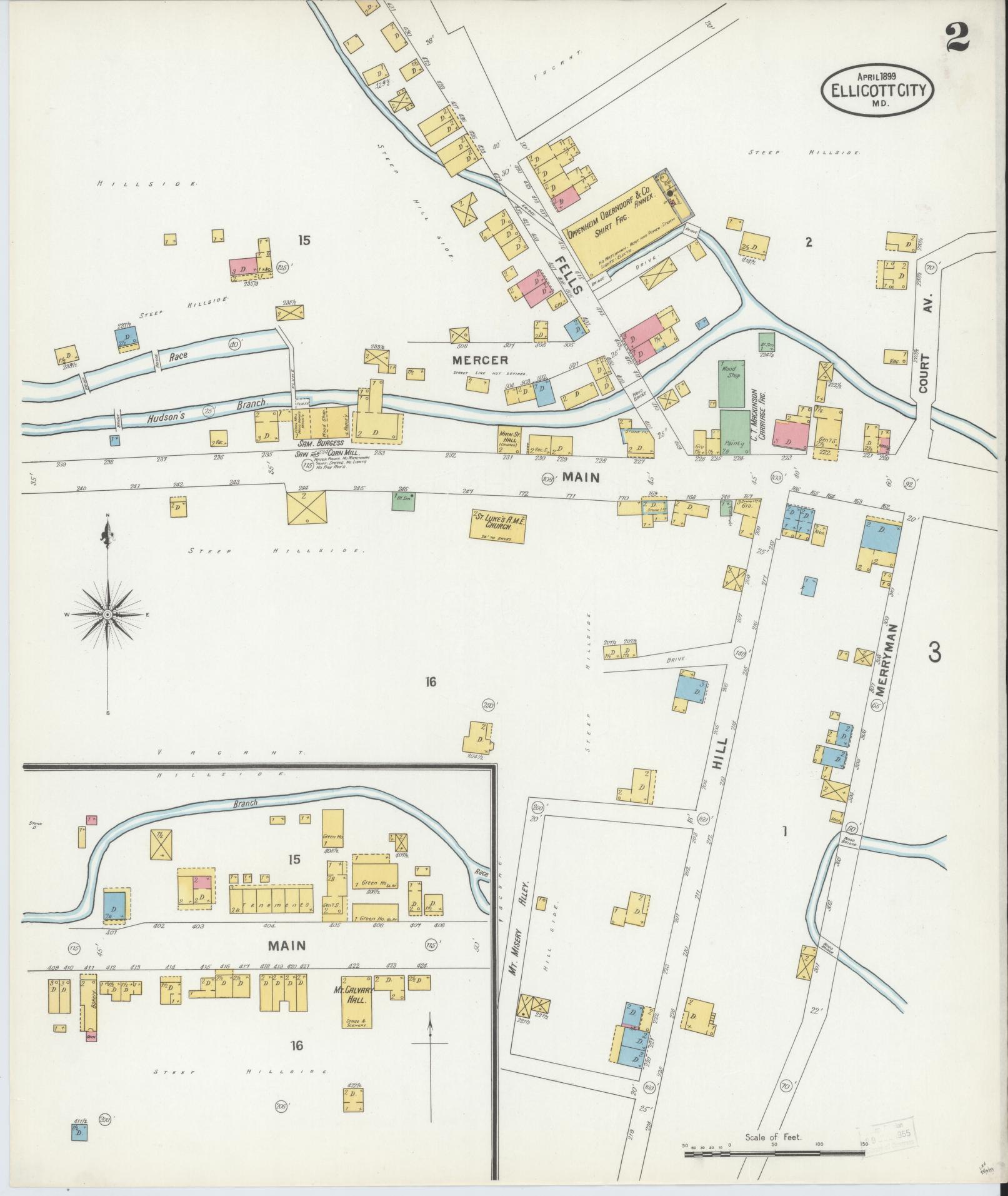 Sanborn Fire Insurance Map from Ellicott City, Howard County, Maryland (1899), Sheet #0002 - Complete Map Set gallery image, historic Sanborn map, vintage wall art, Maryland Maryland