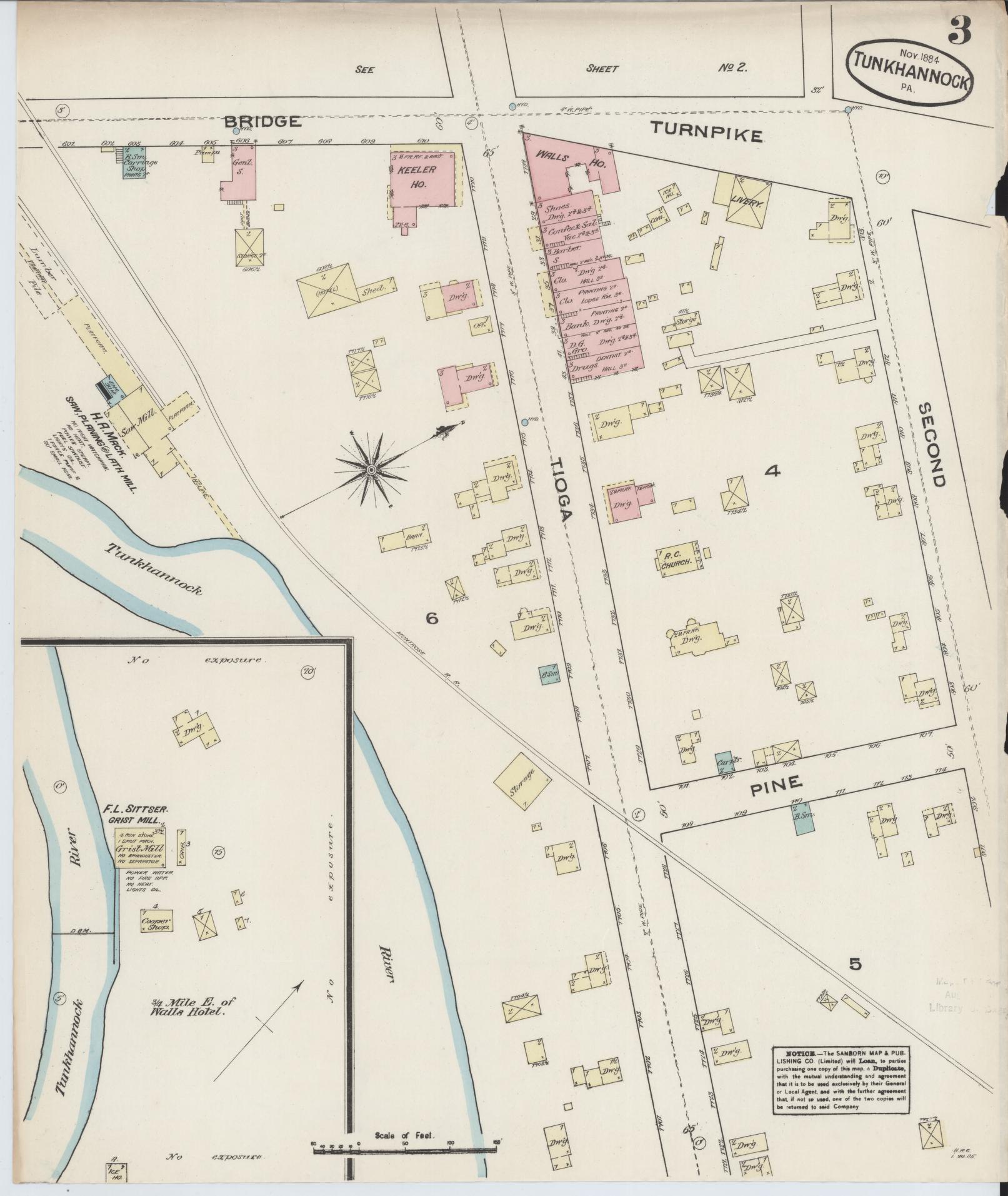 Sanborn Fire Insurance Map from Tunkhannock, Wyoming County, Pennsylvania (1884), Sheet #0003 - Complete Map Set gallery image, historic Sanborn map, vintage wall art, Pennsylvania Pennsylvania