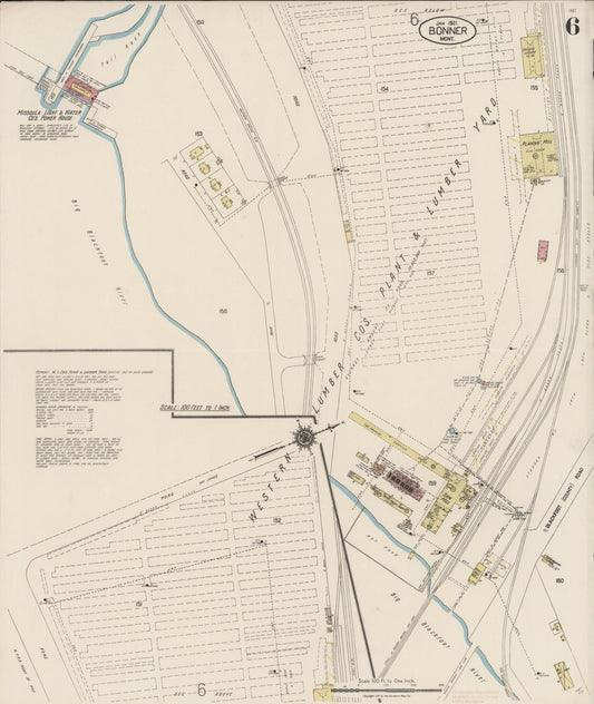 Sanborn Fire Insurance Map from Bonner, Missoula County, Montana (1921), Sheet #0006 - Historic Sanborn Fire Insurance Map Print, vintage old map wall art, antique decor, genealogy gift, Montana Montana map