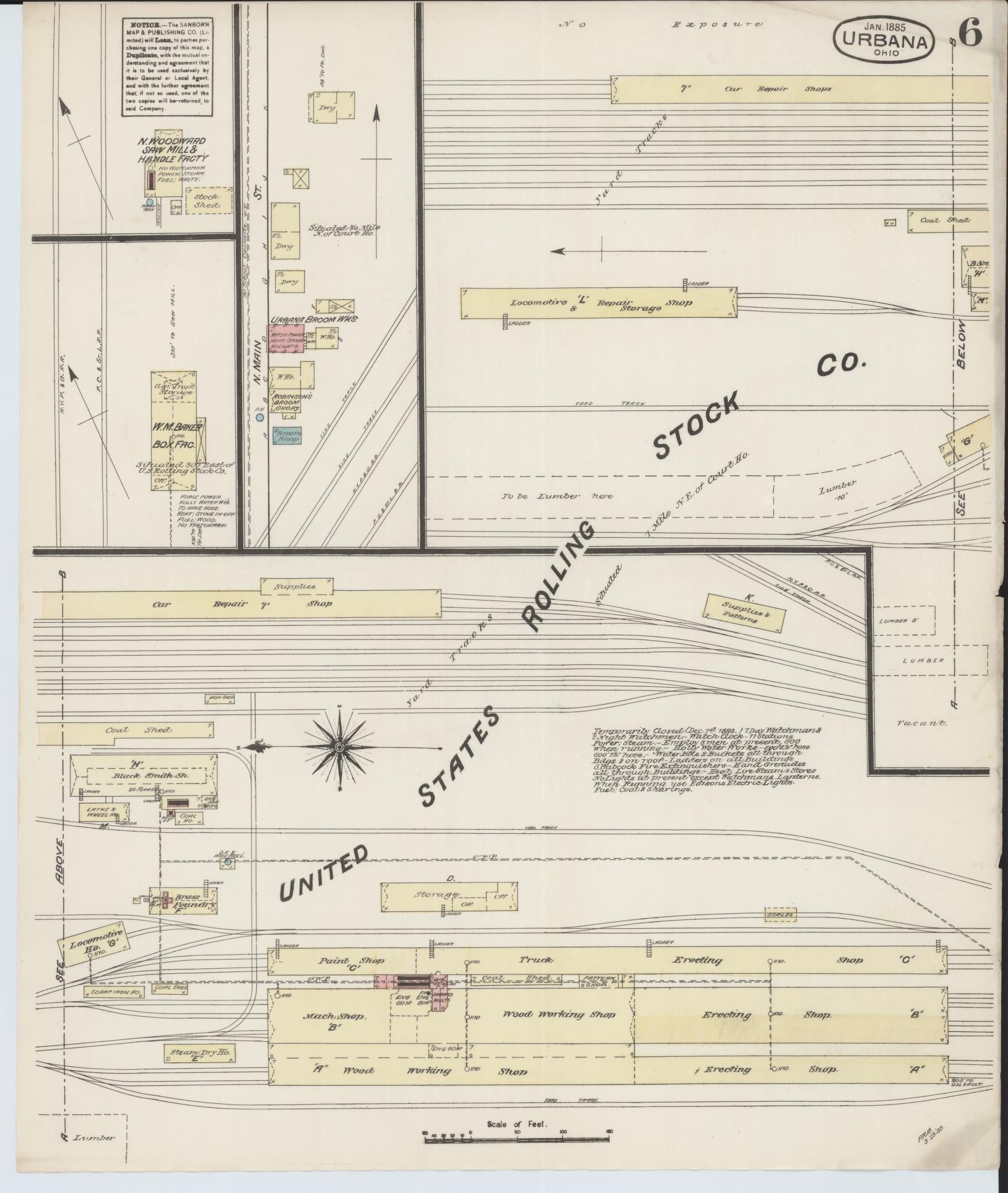 Sanborn Fire Insurance Map from Urbana, Champaign County, Ohio (1885), Sheet #0006 - Historic Sanborn Fire Insurance Map Print, vintage old map wall art, antique decor, genealogy gift, Ohio Ohio map