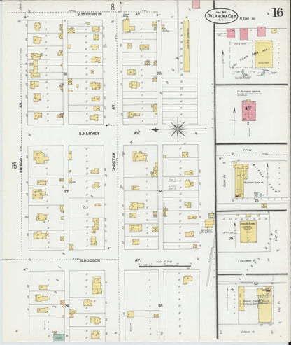 Sanborn Fire Insurance Map from Oklahoma City, Oklahoma County, Oklahoma (1901), Sheet #0016 - Complete Map Set gallery image, historic Sanborn map, vintage wall art, Oklahoma City Oklahoma