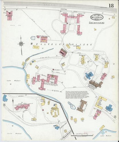 Sanborn Fire Insurance Map from Wellesley, Norfolk County, Massachusetts (1919), Sheet #0018 - Historic Sanborn Fire Insurance Map Print, vintage old map wall art, antique decor, genealogy gift, Massachusetts Massachusetts map