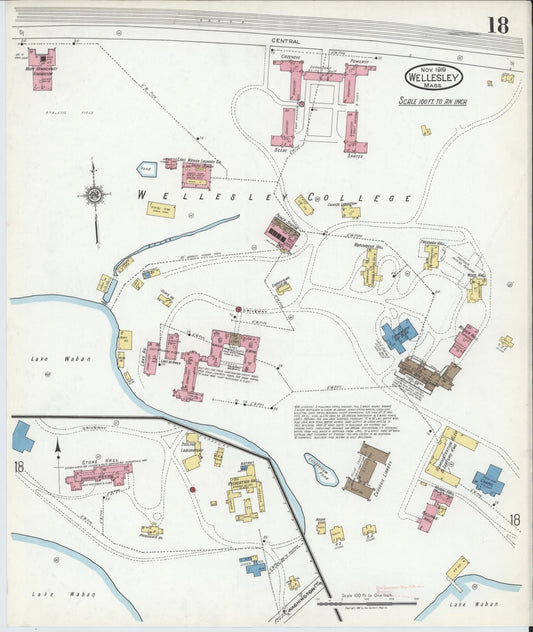 Sanborn Fire Insurance Map from Wellesley, Norfolk County, Massachusetts (1919), Sheet #0018 - Historic Sanborn Fire Insurance Map Print, vintage old map wall art, antique decor, genealogy gift, Massachusetts Massachusetts map