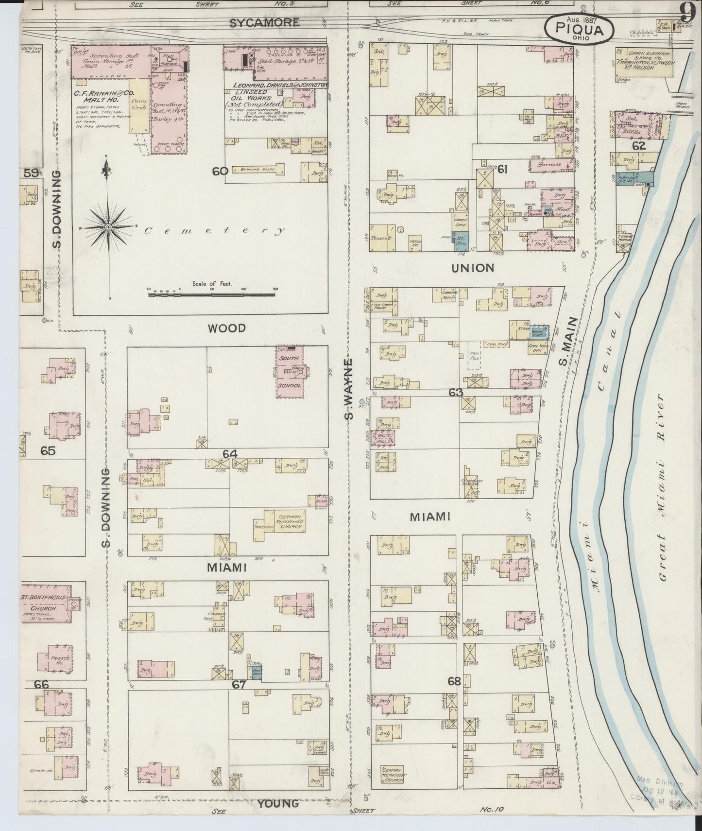 Sanborn Fire Insurance Map from Piqua, Miami County, Ohio (1887), Sheet #0009 - Complete Map Set gallery image, historic Sanborn map, vintage wall art, Ohio Ohio