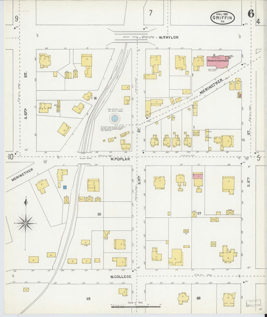 Sanborn Fire Insurance Map from Griffin, Spalding County, Georgia (1905), Sheet #0006 - Historic Sanborn Fire Insurance Map Print, vintage old map wall art, antique decor, genealogy gift, Georgia Georgia map