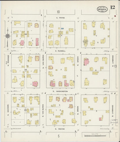Sanborn Fire Insurance Map from Monroe, Green County, Wisconsin (1915), Sheet #0012 - Historic Sanborn Fire Insurance Map Print, vintage old map wall art, antique decor, genealogy gift, Wisconsin Wisconsin map
