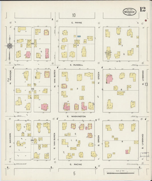 Sanborn Fire Insurance Map from Monroe, Green County, Wisconsin (1915), Sheet #0012 - Historic Sanborn Fire Insurance Map Print, vintage old map wall art, antique decor, genealogy gift, Wisconsin Wisconsin map