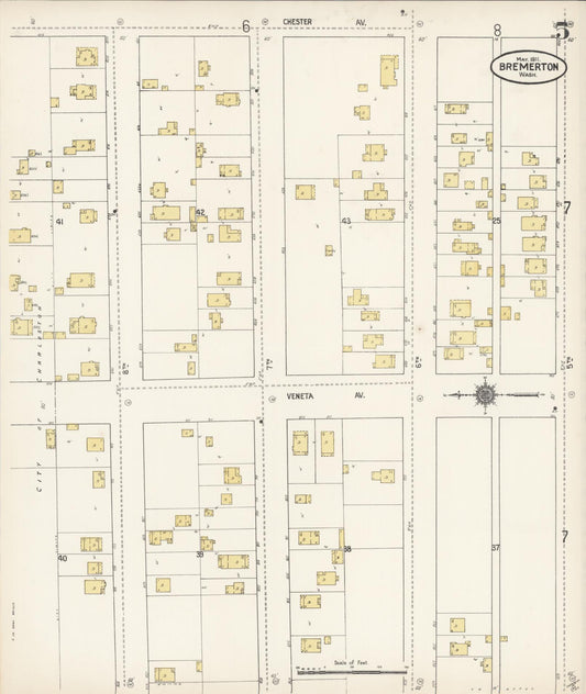 Sanborn Fire Insurance Map from Bremerton, Kitsap County, Washington (1911), Sheet #0005 - Historic Sanborn Fire Insurance Map Print, vintage old map wall art, antique decor, genealogy gift, Washington Washington map