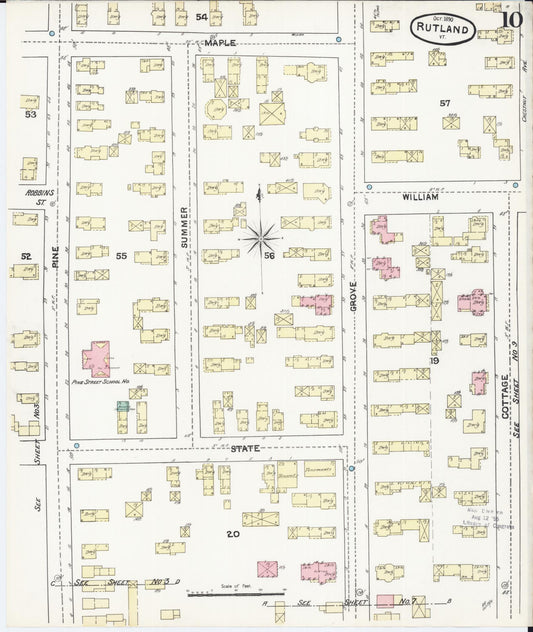 Sanborn Fire Insurance Map from Rutland, Rutland County, Vermont (1890), Sheet #0010 - Historic Sanborn Fire Insurance Map Print, vintage old map wall art, antique decor, genealogy gift, Vermont Vermont map