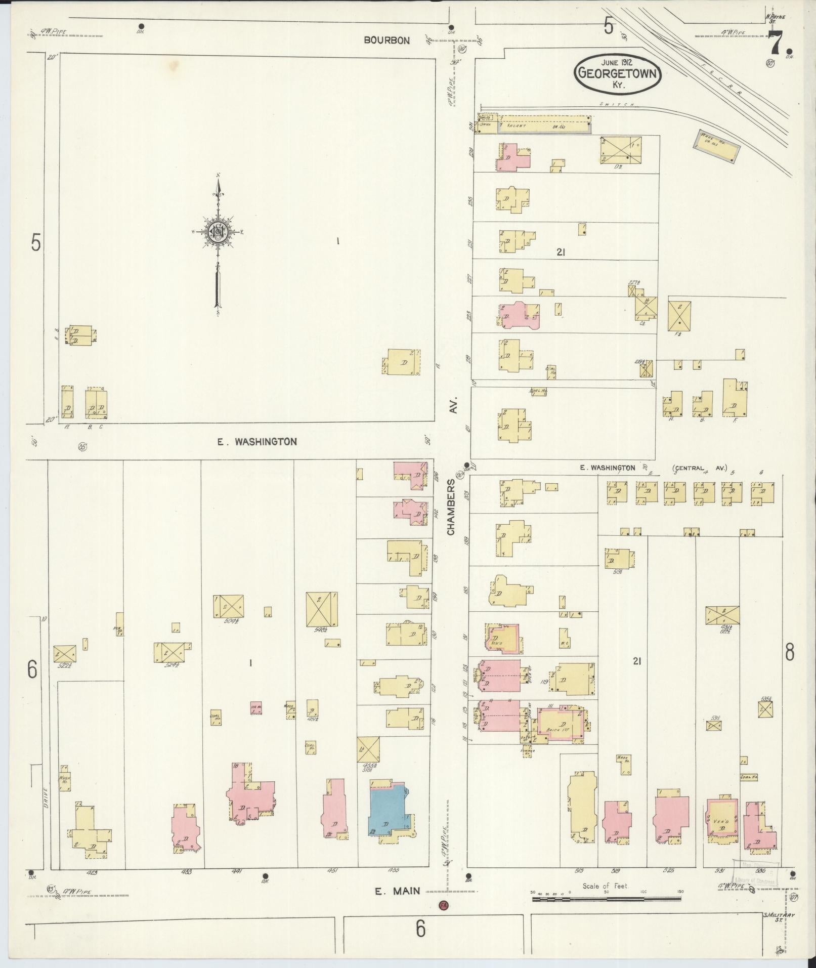 Sanborn Fire Insurance Map from Georgetown, Scott County, Kentucky (1912), Sheet #0007 - Complete Map Set gallery image, historic Sanborn map, vintage wall art, Kentucky Kentucky