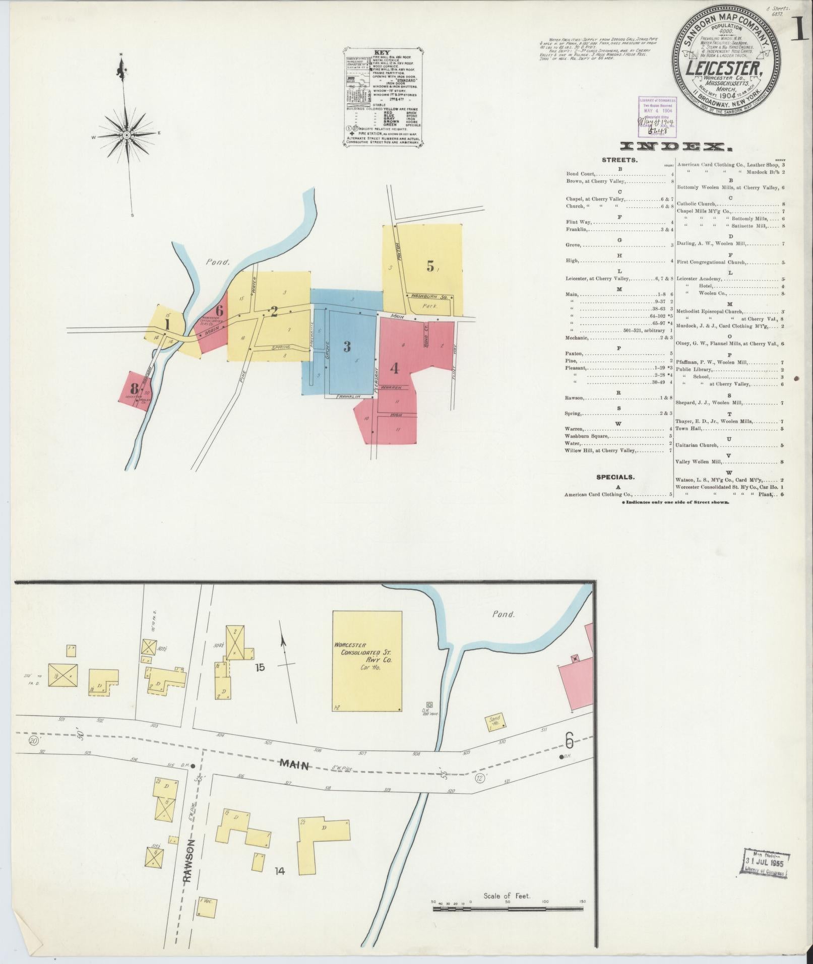 Sanborn Fire Insurance Map from Leicester, Worcester County, Massachusetts. (1904) – Historic Sanborn Fire Insurance Map Print