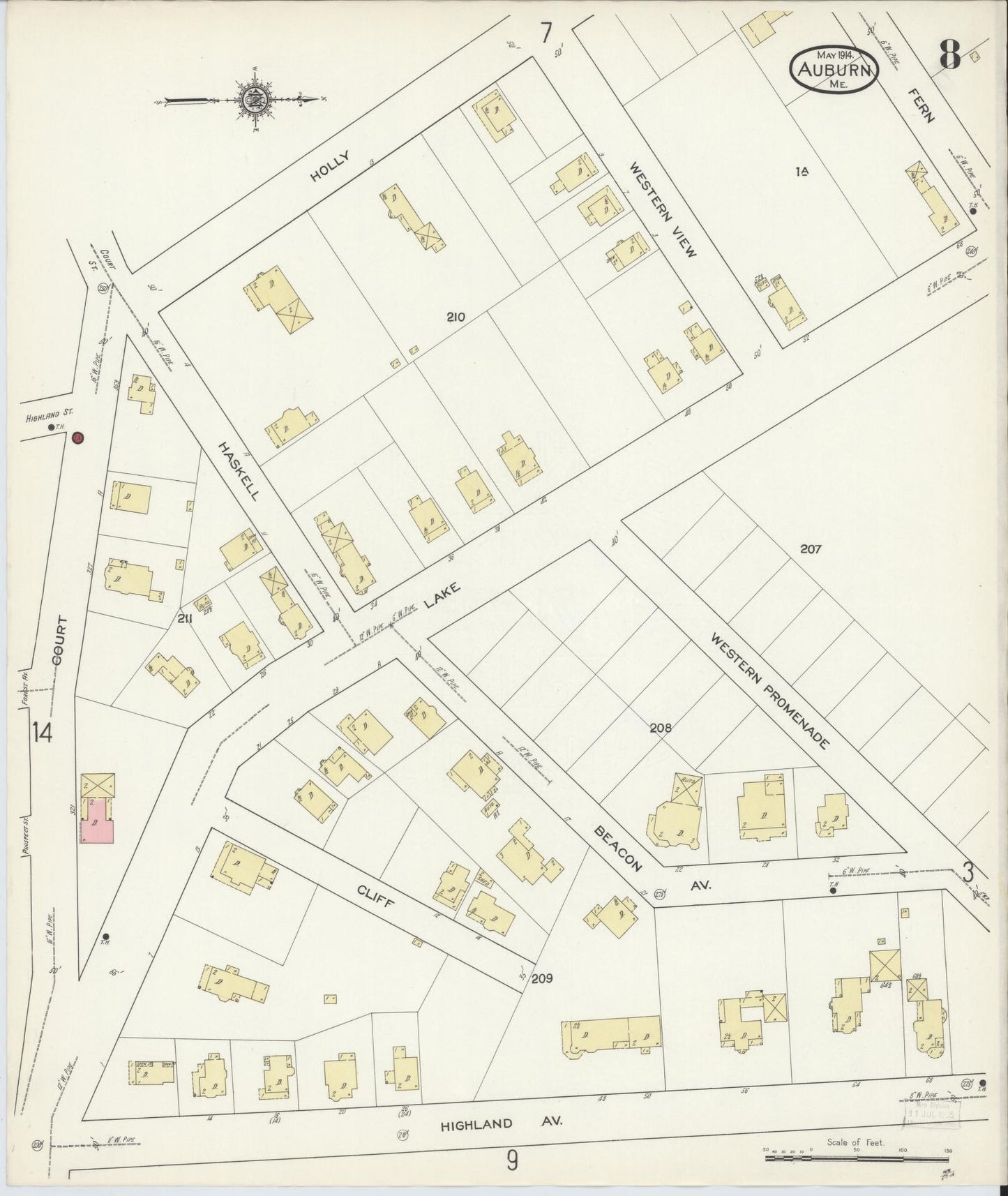 Sanborn Fire Insurance Map from Auburn, Androscoggin County, Maine (1914), Sheet #0008 - Historic Sanborn Fire Insurance Map Print, vintage old map wall art, antique decor, genealogy gift, Maine Maine map