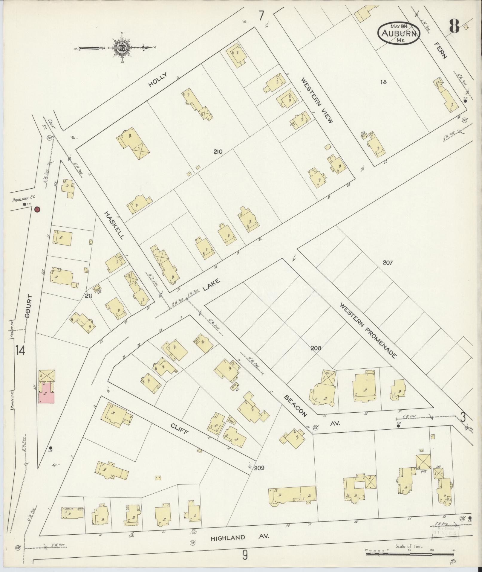 Sanborn Fire Insurance Map from Auburn, Androscoggin County, Maine (1914), Sheet #0008 - Historic Sanborn Fire Insurance Map Print, vintage old map wall art, antique decor, genealogy gift, Maine Maine map