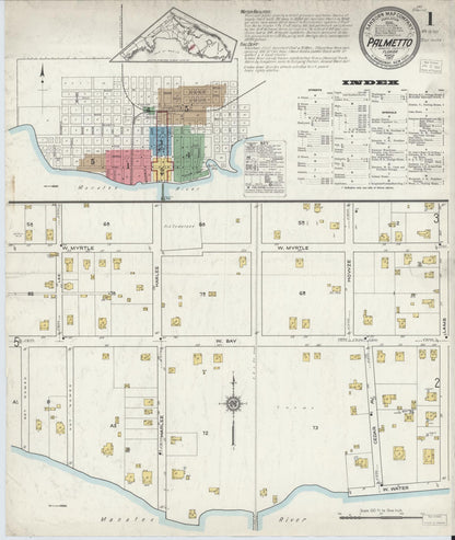 Sanborn Fire Insurance Map from Palmetto, Manatee County, Florida (1917), Sheet #0001 - Complete Map Set gallery image, historic Sanborn map, vintage wall art, Florida Florida