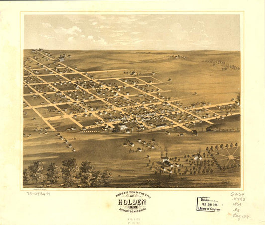 Bird's eye view of the city of Holden, Johnson Co., Missouri 1869. (1869) – Historic Bird’s-Eye View Panorama Print
