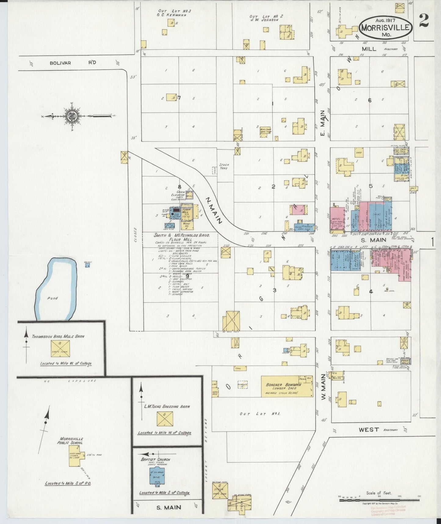 Sanborn Fire Insurance Map from Morrisville, Polk County, Missouri (1917), Sheet #0002 - Complete Map Set gallery image, historic Sanborn map, vintage wall art, Missouri Missouri