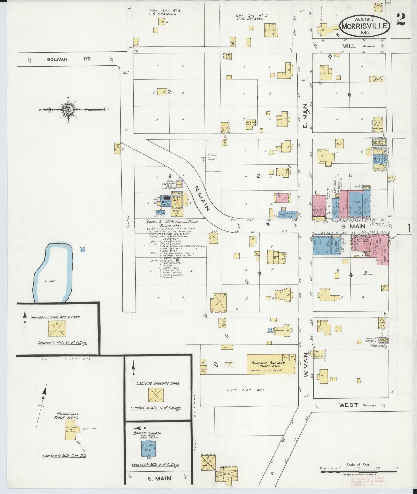 Sanborn Fire Insurance Map from Morrisville, Polk County, Missouri (1917), Sheet #0002 - Complete Map Set gallery image, historic Sanborn map, vintage wall art, Missouri Missouri