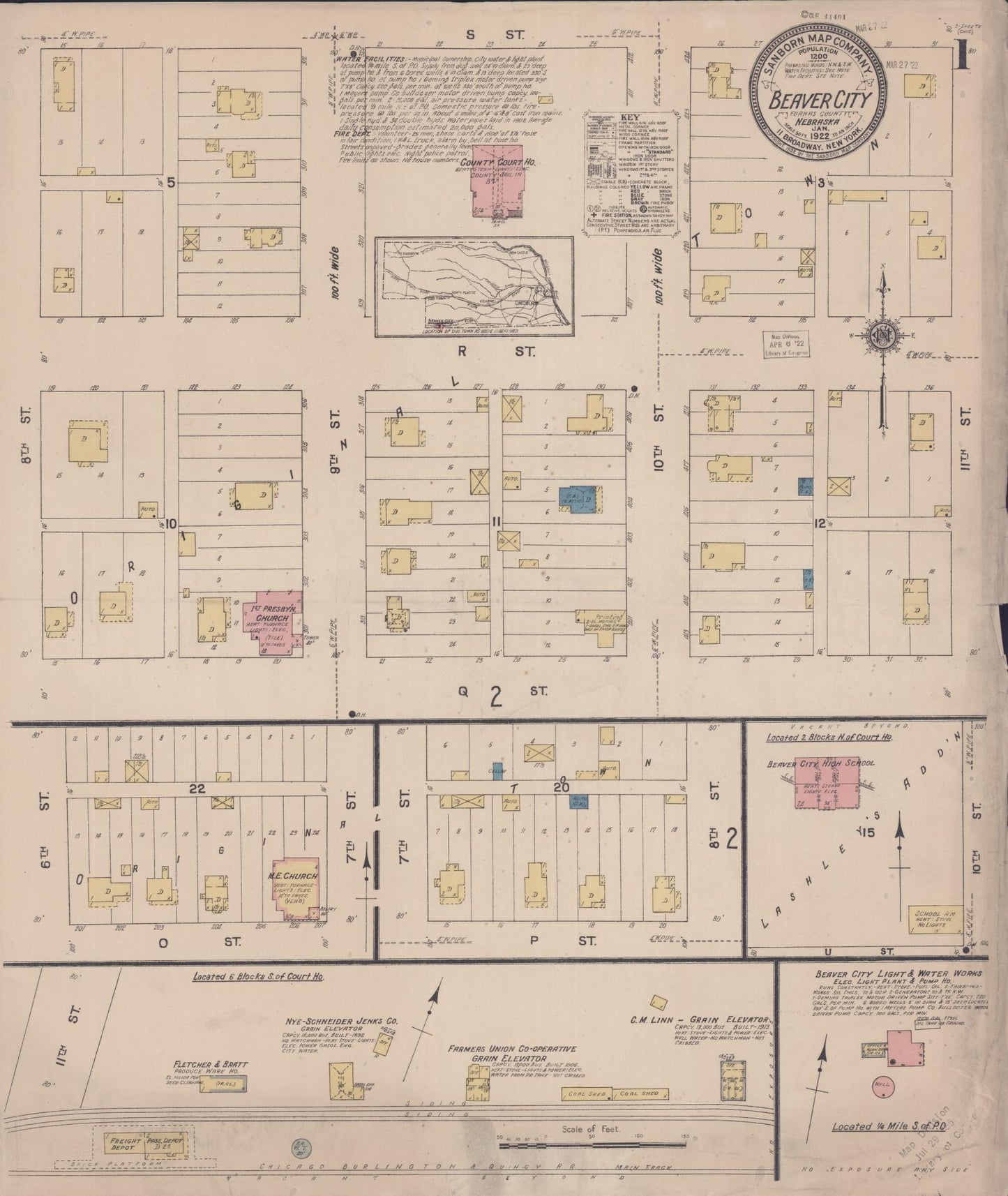 Sanborn Fire Insurance Map from Beaver City, Furnas County, Nebraska (1922), Sheet #0001 - Complete Map Set gallery image, historic Sanborn map, vintage wall art, Nebraska Nebraska