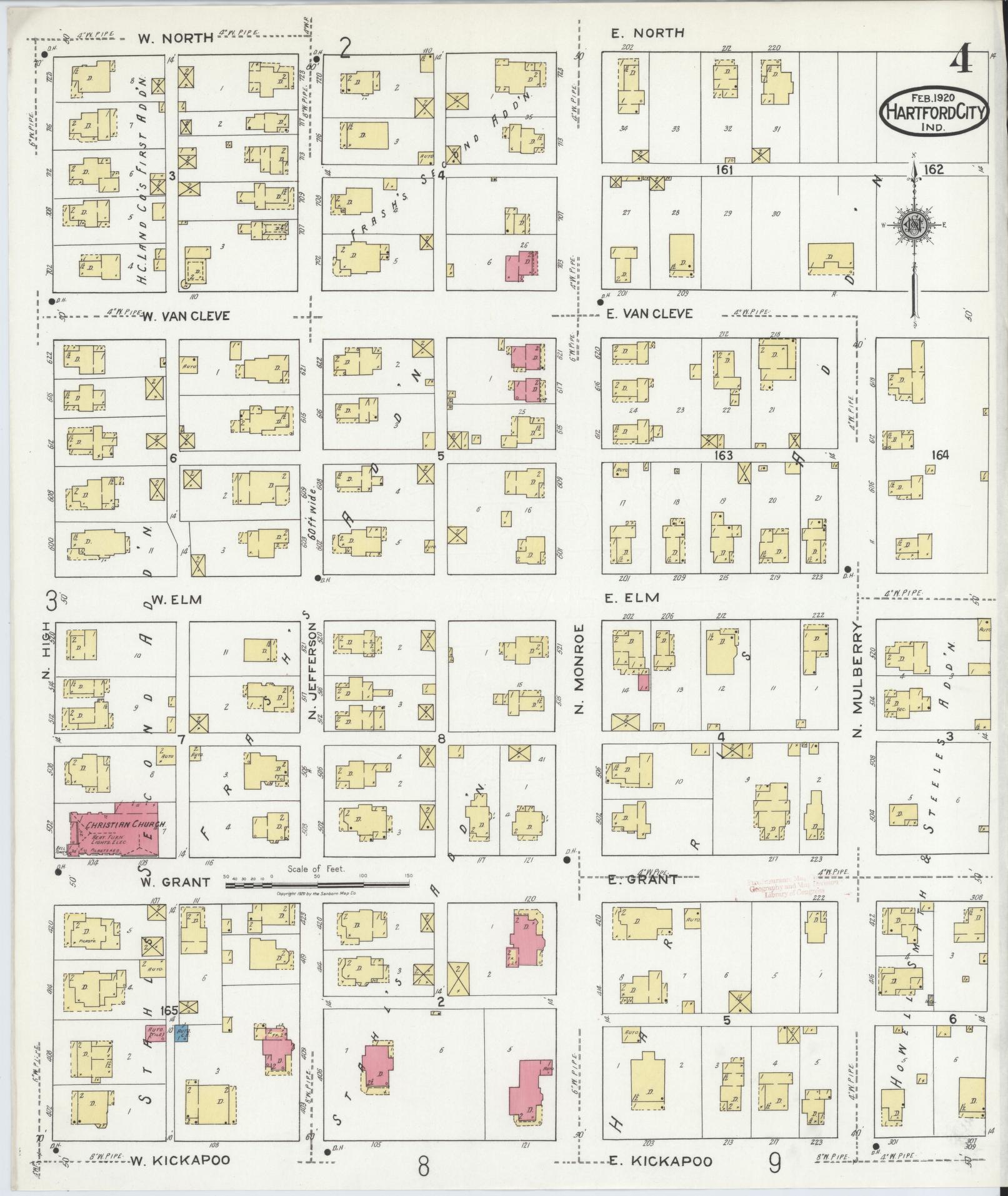 Sanborn Fire Insurance Map from Hartford City, Blackford County, Indiana (1920), Sheet #0004 - Complete Map Set gallery image, historic Sanborn map, vintage wall art, Indiana Indiana
