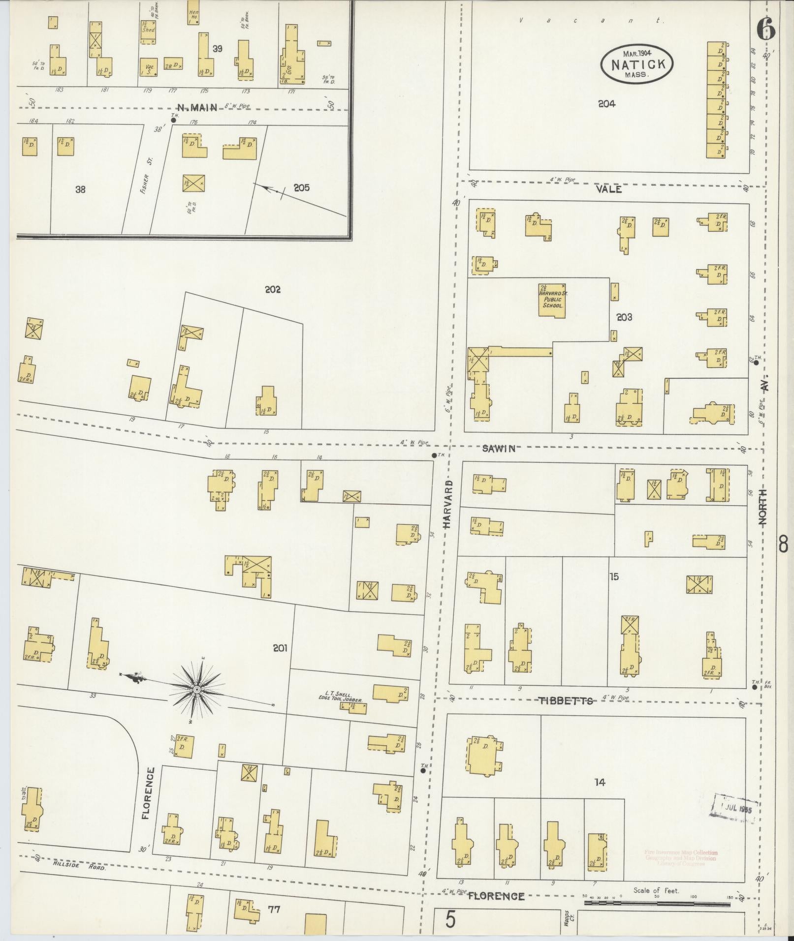Sanborn Fire Insurance Map from Natick, Middlesex County, Massachusetts (1904), Sheet #0006 - Complete Map Set gallery image, historic Sanborn map, vintage wall art, Massachusetts Massachusetts