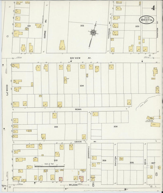 Sanborn Fire Insurance Map from Bristol, Bristol County, Rhode Island (1911), Sheet #0004 - Historic Sanborn Fire Insurance Map Print, vintage old map wall art, antique decor, genealogy gift, Rhode Island Rhode Island map