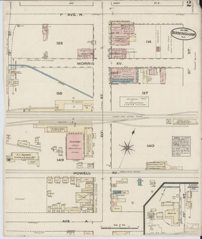 Sanborn Fire Insurance Map from Birmingham, Jefferson County, Alabama (1885), Sheet #0002 - Complete Map Set gallery image, historic Sanborn map, vintage wall art, Alabama Alabama