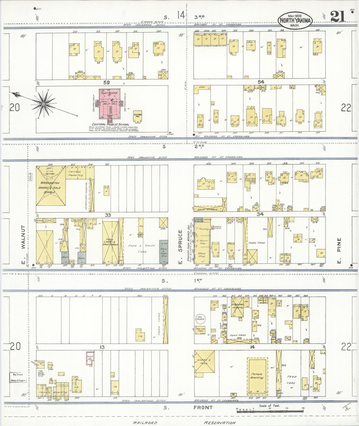 Sanborn Fire Insurance Map from North Yakima, Yakima County, Washington (1909), Sheet #0021 - Historic Sanborn Fire Insurance Map Print, vintage old map wall art, antique decor, genealogy gift, Washington Washington map