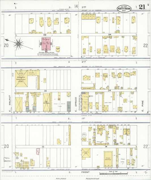 Sanborn Fire Insurance Map from North Yakima, Yakima County, Washington (1909), Sheet #0021 - Historic Sanborn Fire Insurance Map Print, vintage old map wall art, antique decor, genealogy gift, Washington Washington map