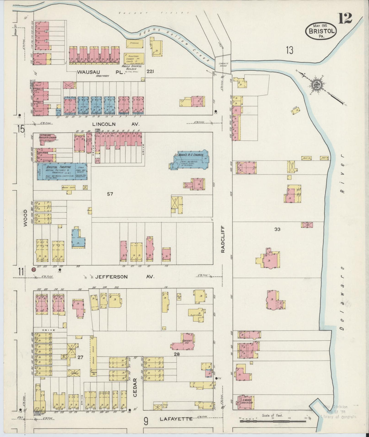 Sanborn Fire Insurance Map from Bristol, Bucks County, Pennsylvania (1915), Sheet #0012 - Complete Map Set gallery image, historic Sanborn map, vintage wall art, Pennsylvania Pennsylvania