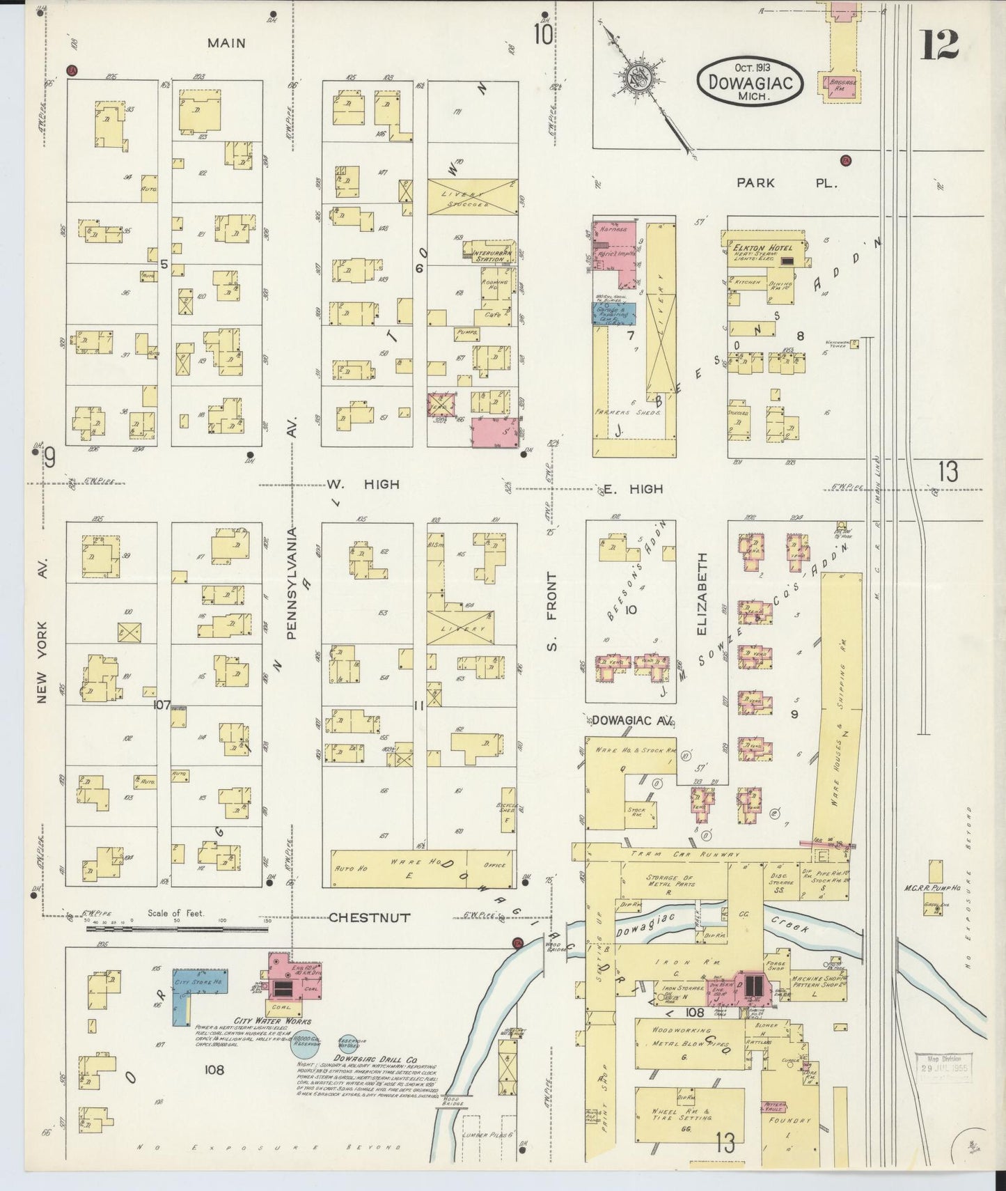 Sanborn Fire Insurance Map from Dowagiac, Cass County, Michigan (1913), Sheet #0012 - Historic Sanborn Fire Insurance Map Print, vintage old map wall art, antique decor, genealogy gift, Michigan Michigan map