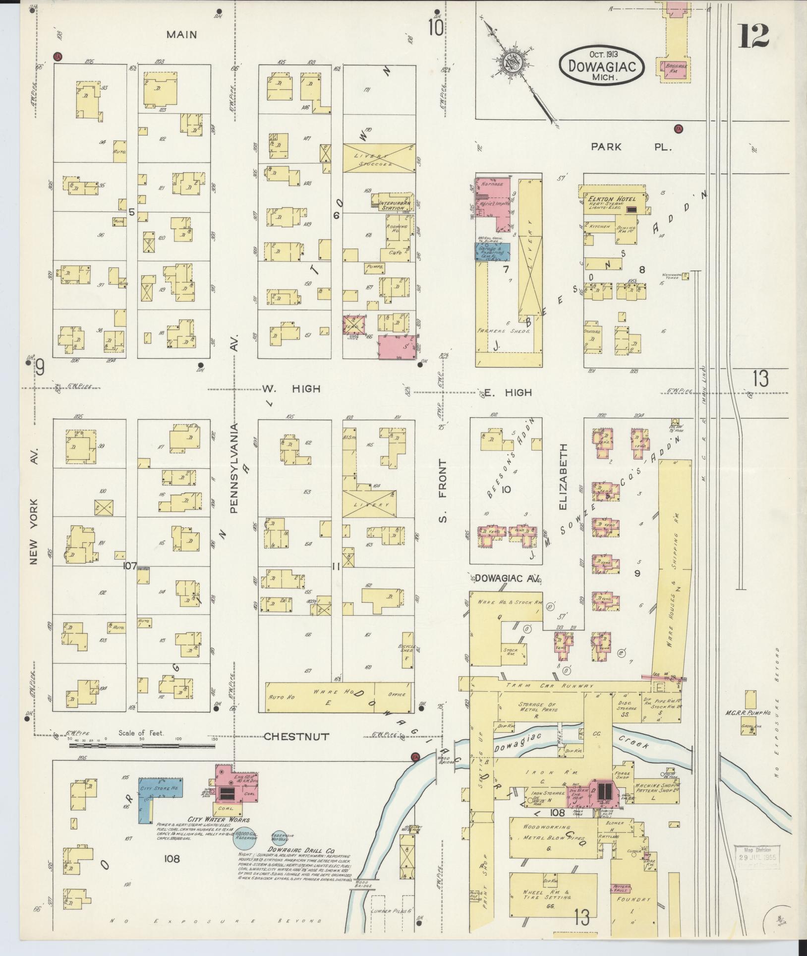 Sanborn Fire Insurance Map from Dowagiac, Cass County, Michigan (1913), Sheet #0012 - Historic Sanborn Fire Insurance Map Print, vintage old map wall art, antique decor, genealogy gift, Michigan Michigan map