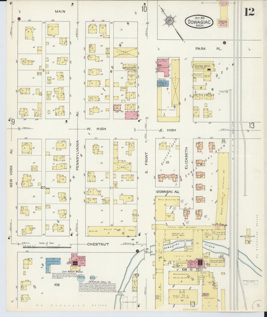 Sanborn Fire Insurance Map from Dowagiac, Cass County, Michigan (1913), Sheet #0012 - Historic Sanborn Fire Insurance Map Print, vintage old map wall art, antique decor, genealogy gift, Michigan Michigan map