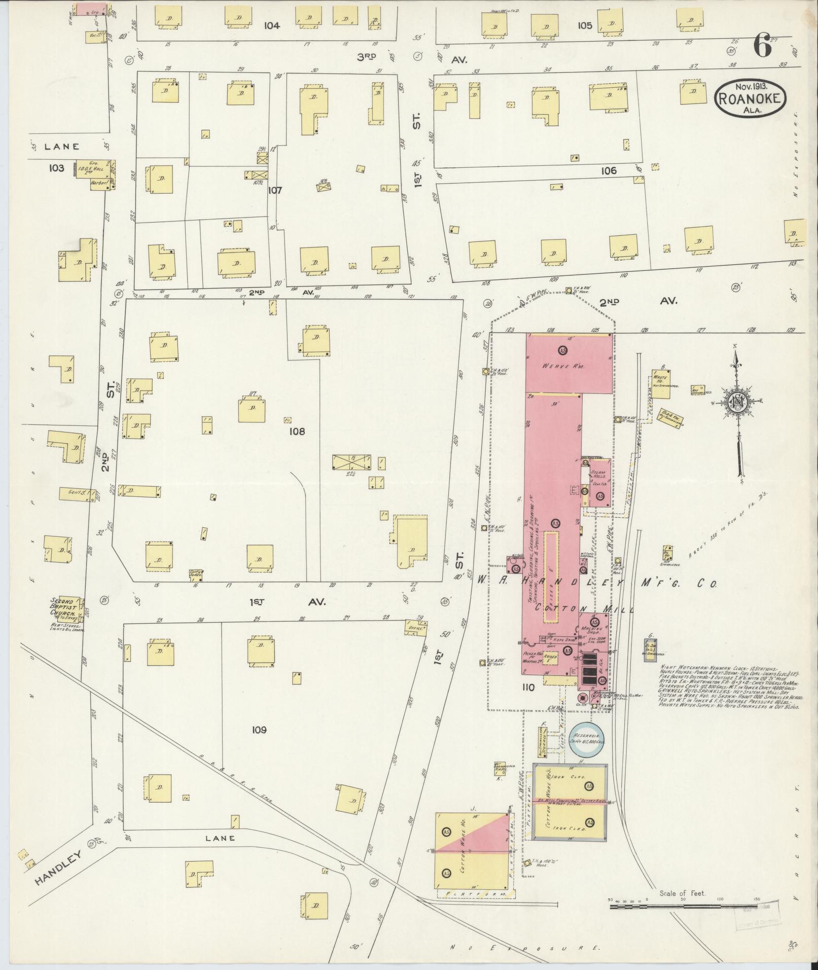 Sanborn Fire Insurance Map from Roanoke, Randolph County, Alabama (1913), Sheet #0006 - Complete Map Set gallery image, historic Sanborn map, vintage wall art, Alabama Alabama