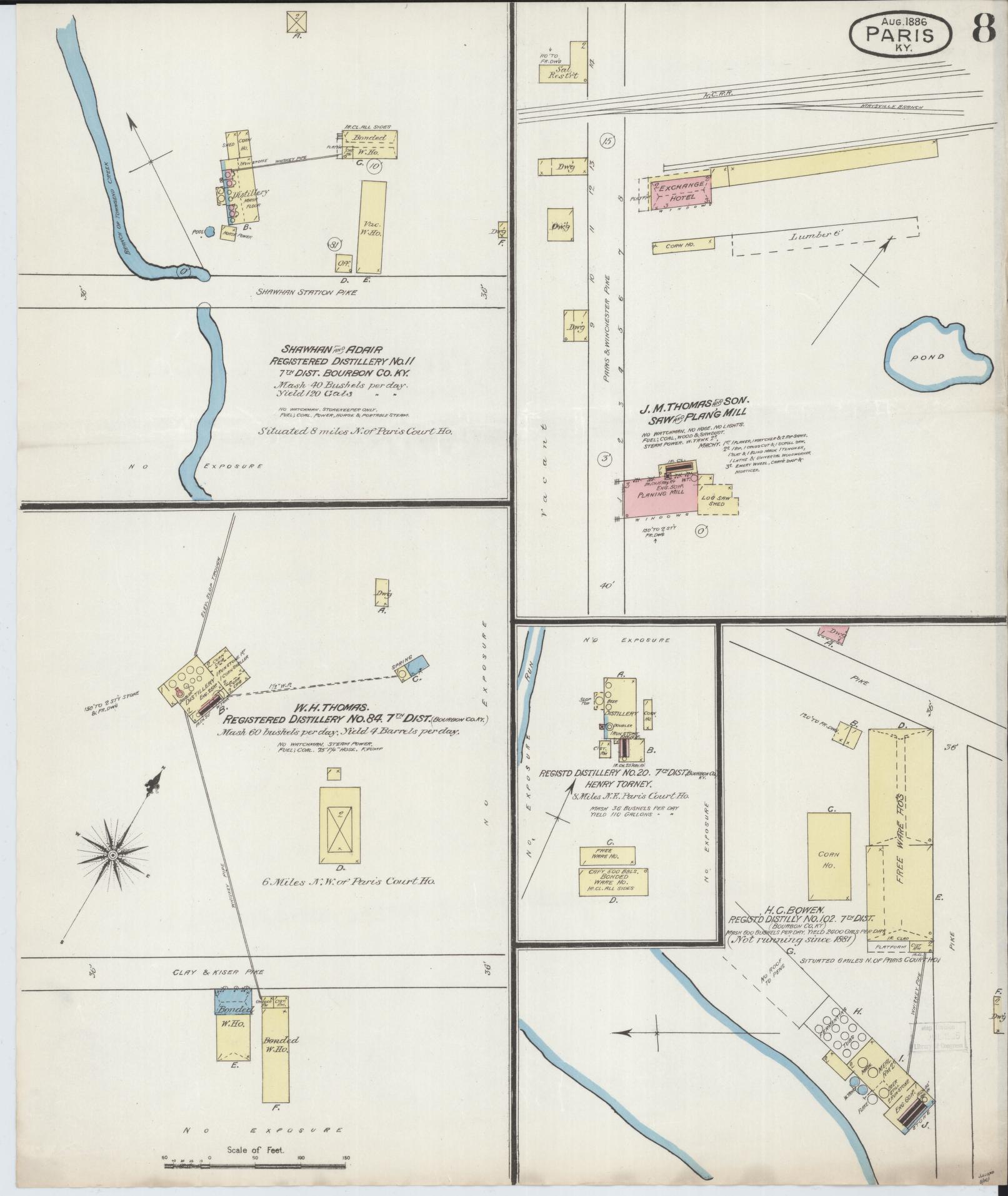 Sanborn Fire Insurance Map from Paris, Bourbon County, Kentucky (1886), Sheet #0008 - Historic Sanborn Fire Insurance Map Print, vintage old map wall art, antique decor, genealogy gift, Kentucky Kentucky map