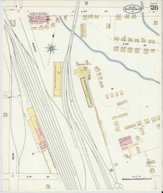 Sanborn Fire Insurance Map from Winston-Salem, Forsyth County, North Carolina (1907), Sheet #0026 - Historic Sanborn Fire Insurance Map Print, vintage old map wall art, antique decor, genealogy gift, North Carolina North Carolina map