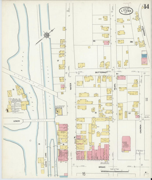 Sanborn Fire Insurance Map from Lyons, Wayne County, New York (1911), Sheet #0014 - Historic Sanborn Fire Insurance Map Print, vintage old map wall art, antique decor, genealogy gift, New York New York map