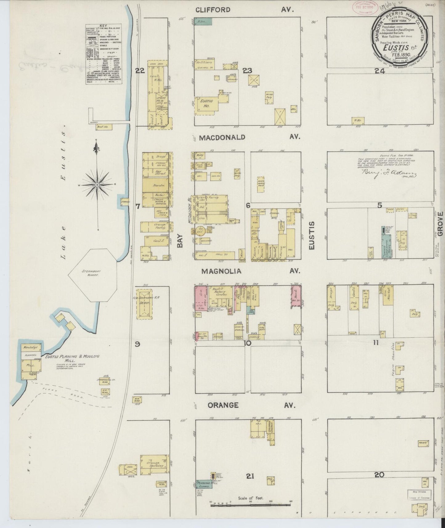 Sanborn Fire Insurance Map from Eustis, Lake County, Florida (1890), Sheet #0001 - Historic Sanborn Fire Insurance Map Print, vintage old map wall art, antique decor, genealogy gift, Florida Florida map