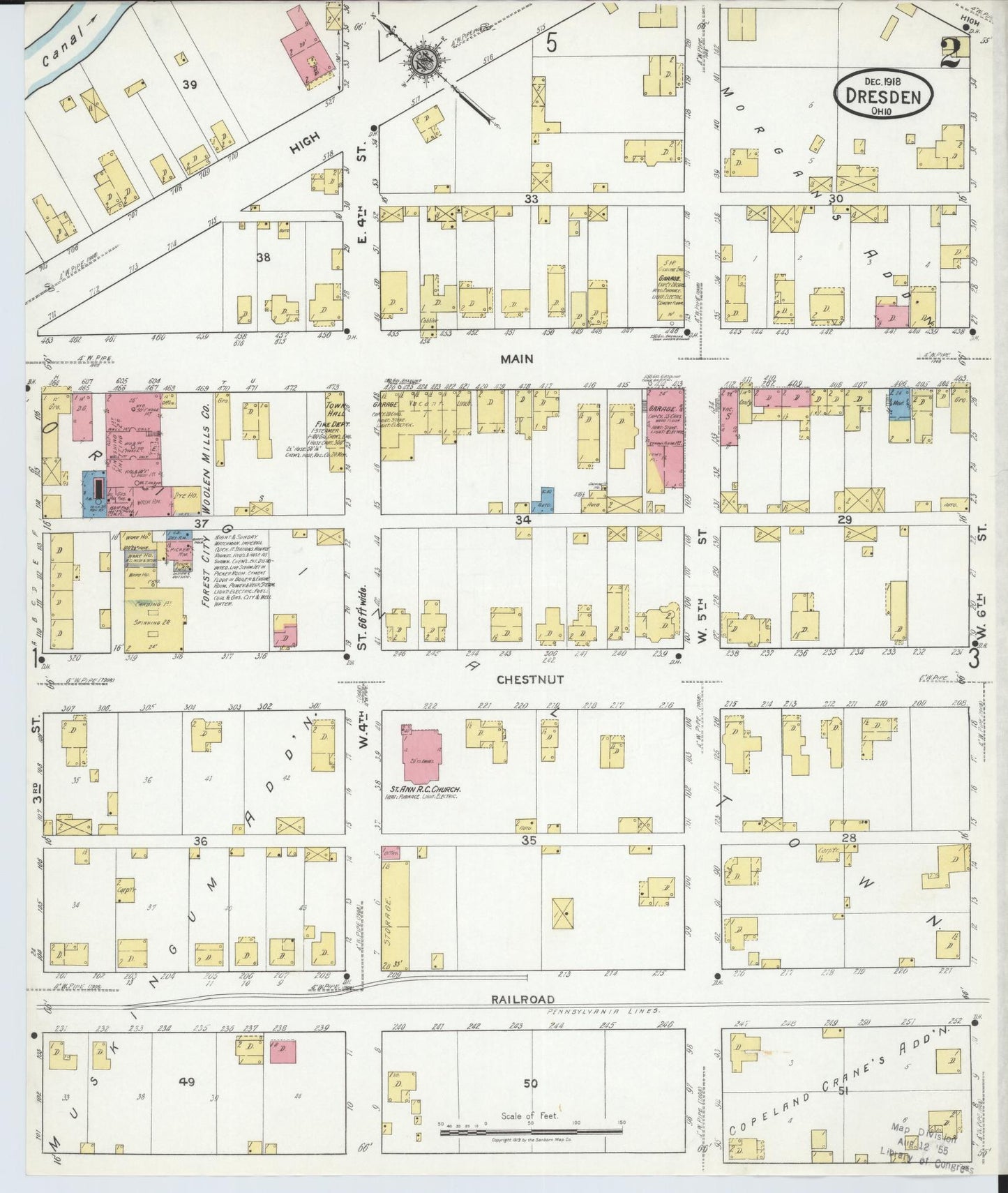 Sanborn Fire Insurance Map from Dresden, Muskingum County, Ohio (1918), Sheet #0002 - Historic Sanborn Fire Insurance Map Print, vintage old map wall art, antique decor, genealogy gift, Ohio Ohio map