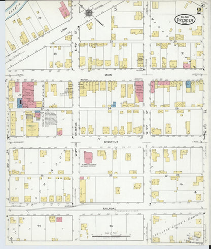 Sanborn Fire Insurance Map from Dresden, Muskingum County, Ohio (1918), Sheet #0002 - Historic Sanborn Fire Insurance Map Print, vintage old map wall art, antique decor, genealogy gift, Ohio Ohio map
